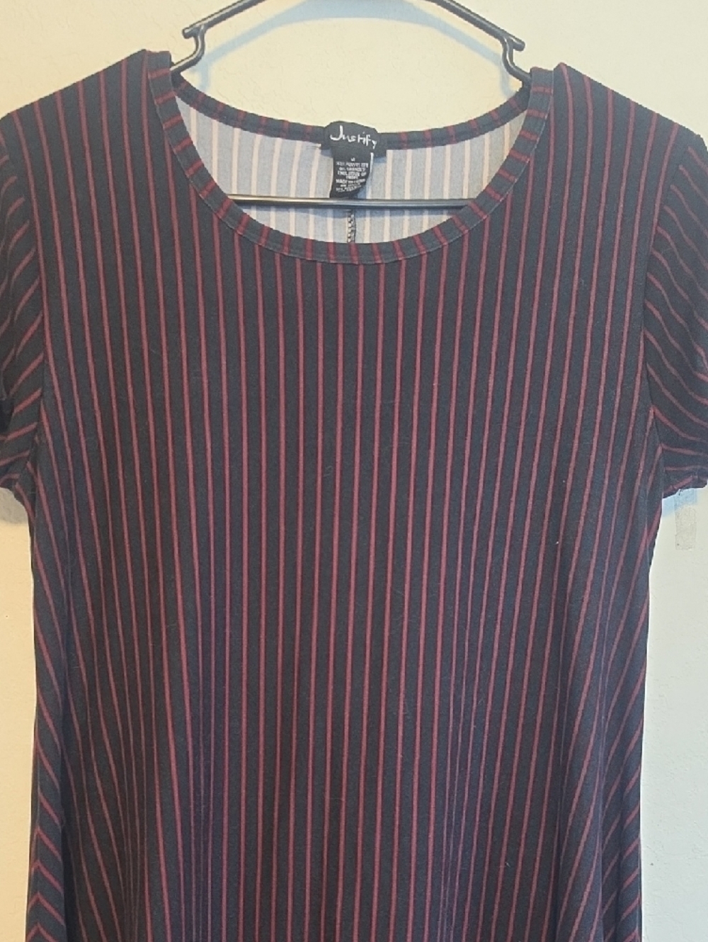 Short Sleeve Black Dress with Red Pinstripes by